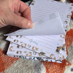 May include: A stack of lined notepads featuring a cute guinea pig design. The top notepad has the text "it's going to be a good day" printed on it.