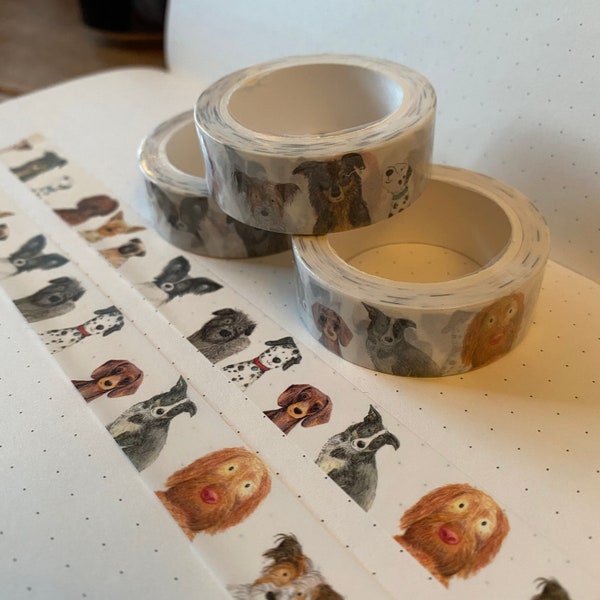 HUNDE WASHI Tape Bastelalbum Briefpapier niedlich illustriert Tier Catherine Redgate Bujo Spaß Hunderasse Mops Terrier Dalmatiner Collie