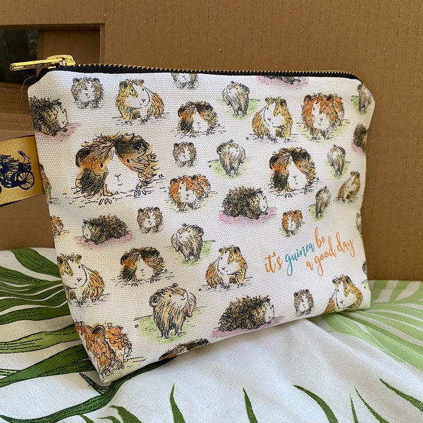 GUINEA PIG WASH bag 100% cotton Catherine Redgate homeware gift scottish pencil case make up pouch travel bag Guinea Be a Good Day piggies