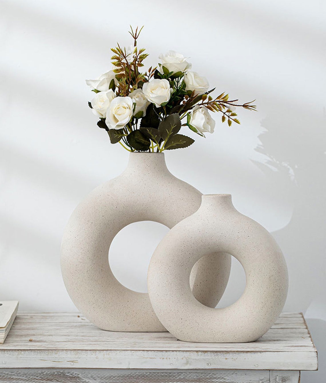 Hollow Ceramic Vase Nordic Style Circular Vase Donut Vase image 5