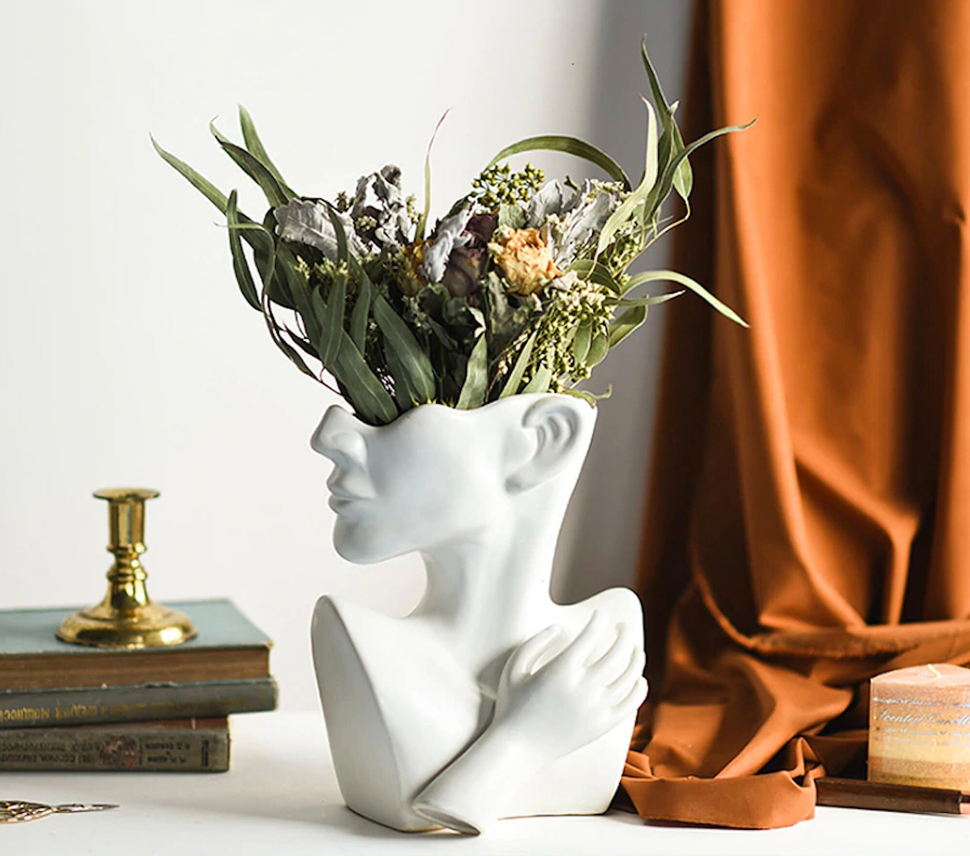 Lady Head Vase Resin Face Vase Dried Flower Vase Lady Head Etsy