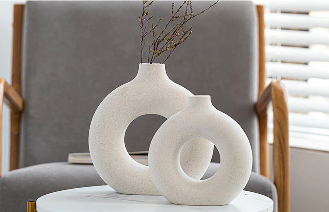 Hollow Ceramic Vase Nordic Style Circular Vase Donut Vase image 7
