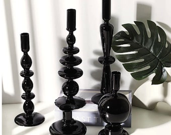 Black Glass Candle Holders, Romantic Candlestick, Wedding Candelabras, Nordic Home Decor, Table Decorations, Abstract Candlesticks, Gifts