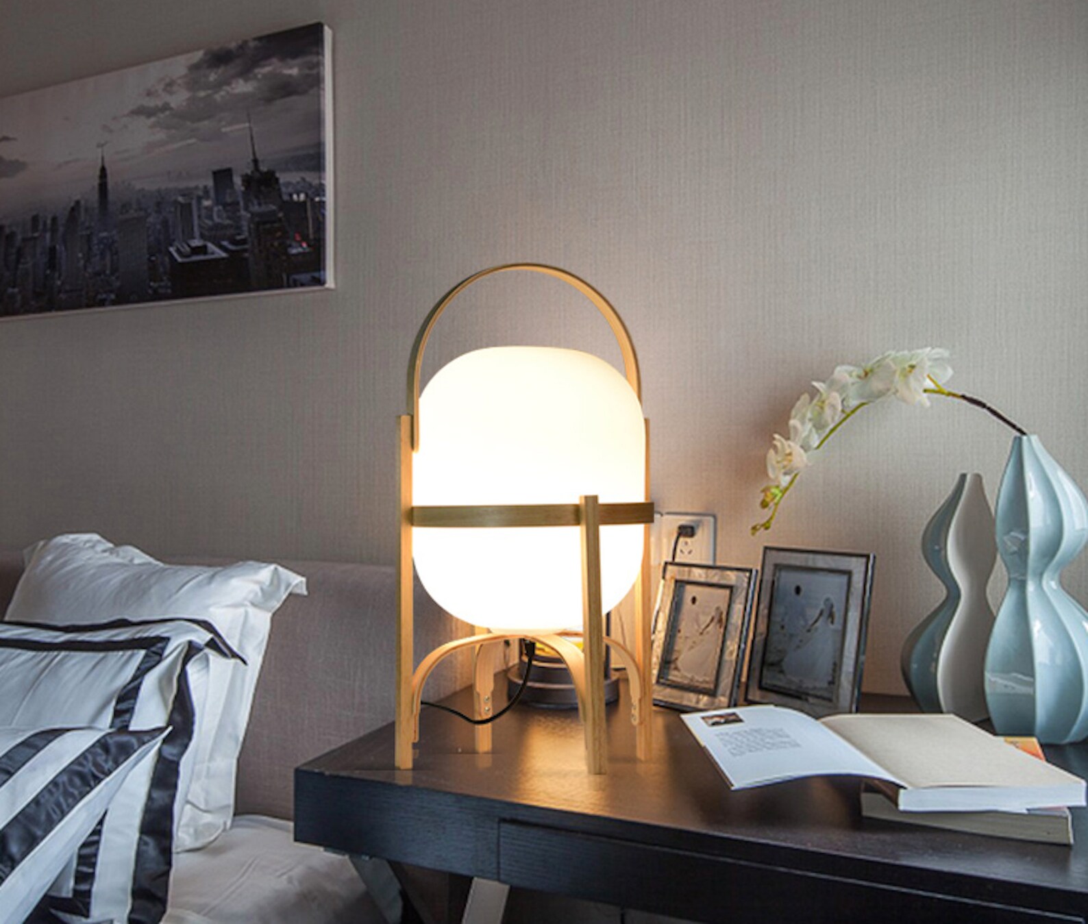 Japanese Natural Wood Glass Table Lamp Japandi Style Lamp Etsy