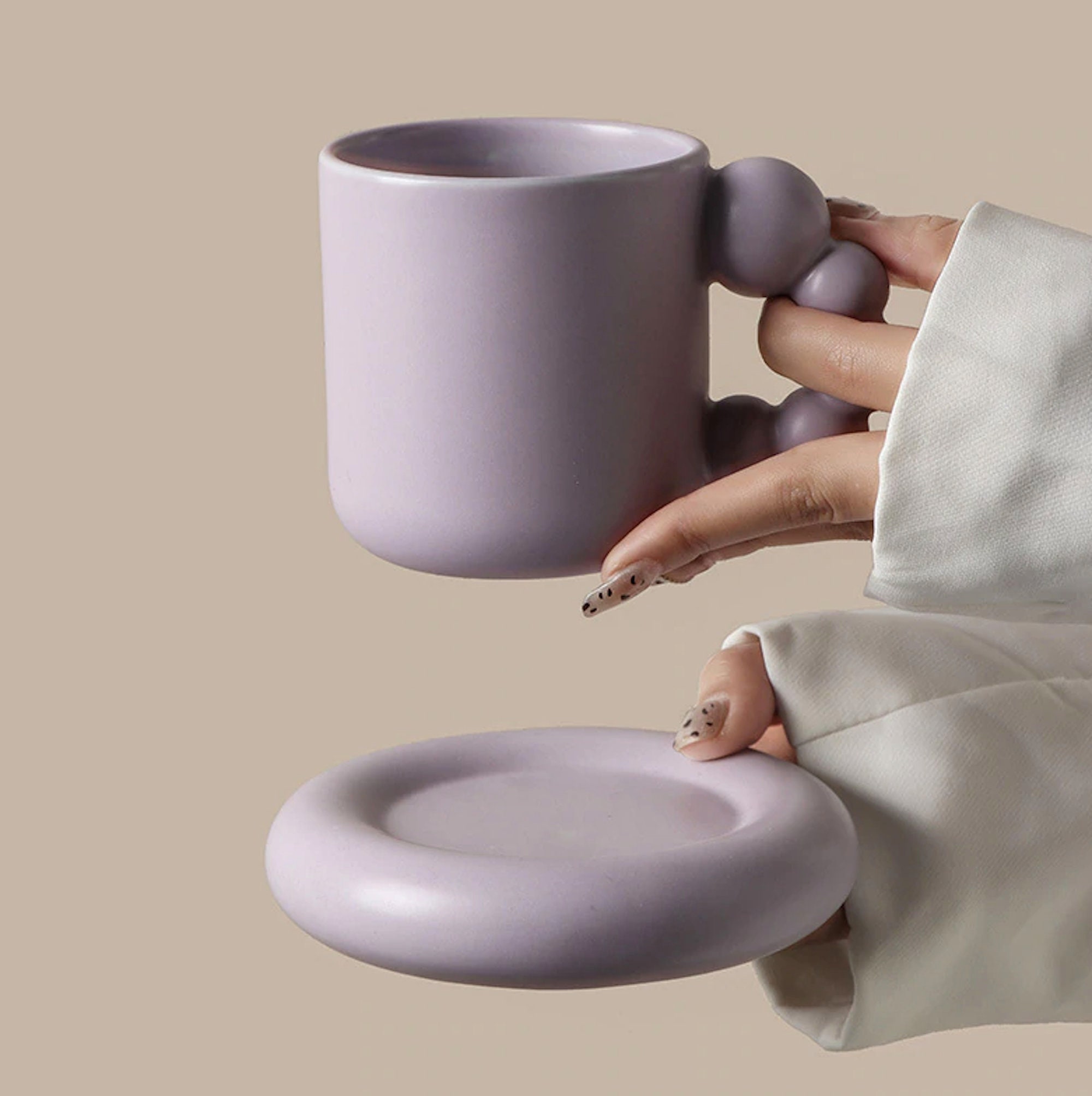 Bubble Handle Coffee Mug with Saucer Big Handle Ceramic Mug Etsy
