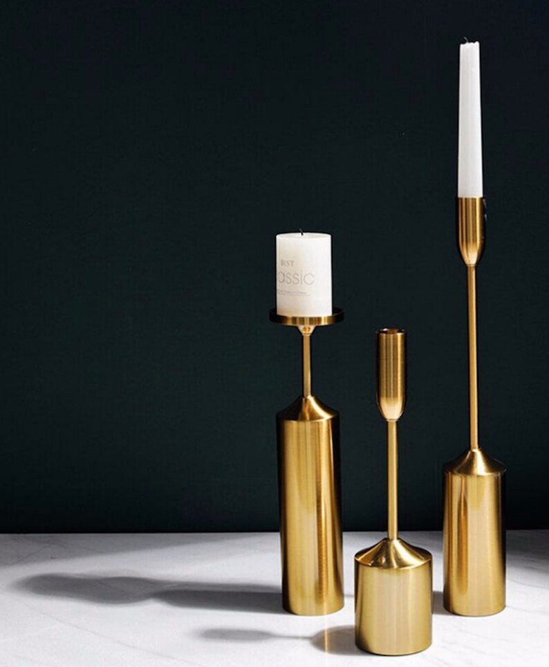 Gold Candle Holders Pillar Candle Holder Christmas Gift Etsy