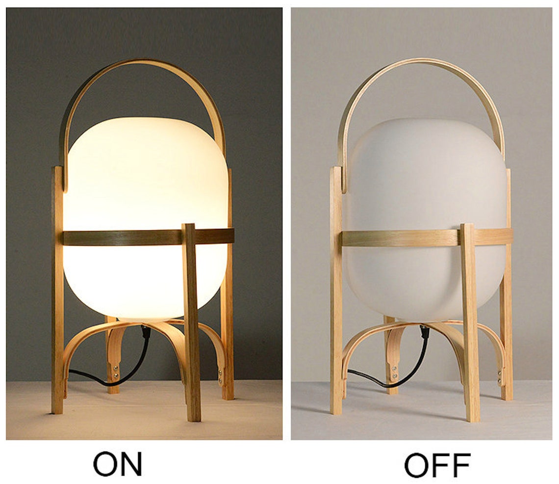 Japanese Natural Wood Glass Table Lamp Japandi Style Lamp Etsy