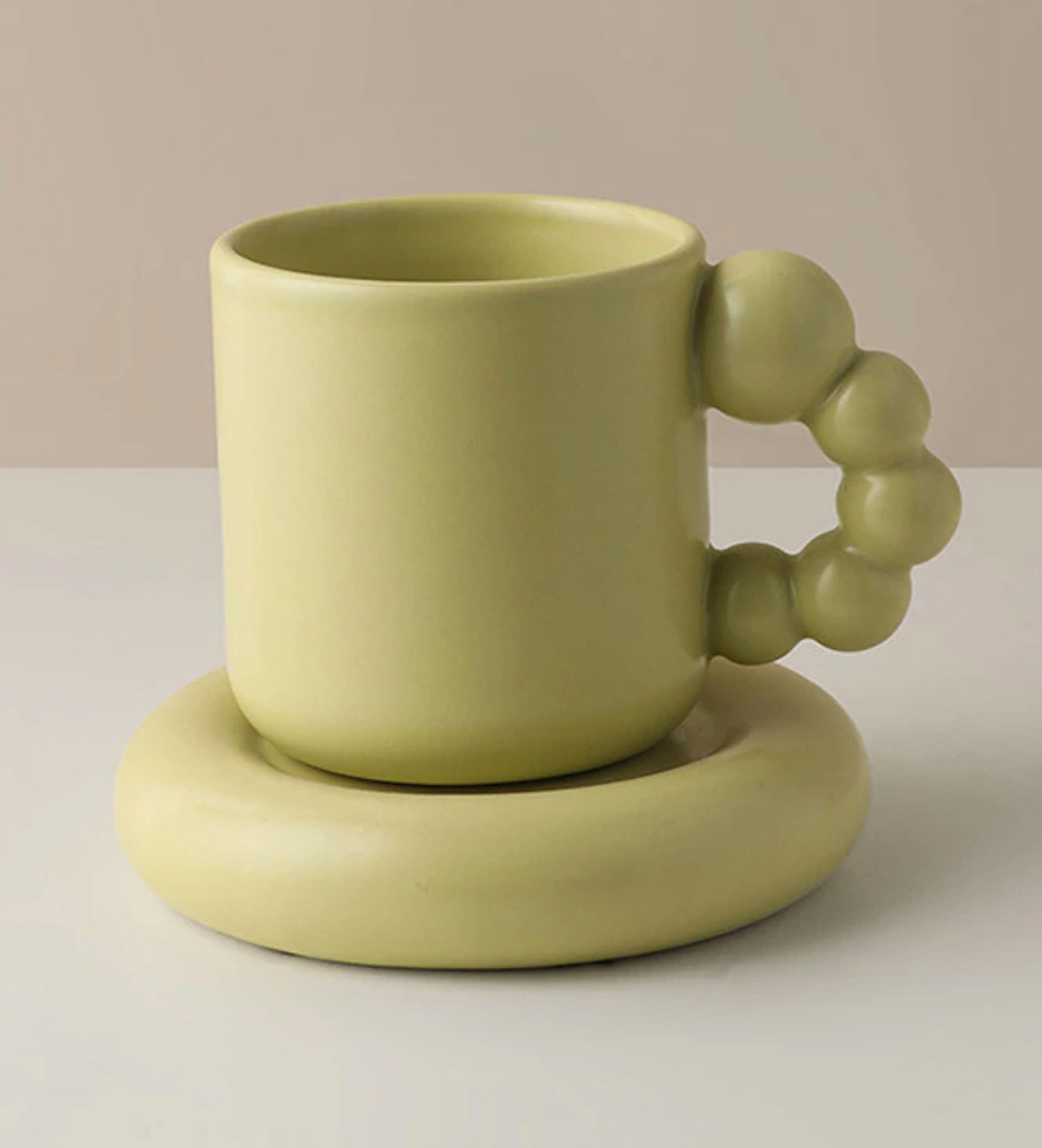 Bubble Handle Coffee Mug with Saucer Big Handle Ceramic Mug Etsy