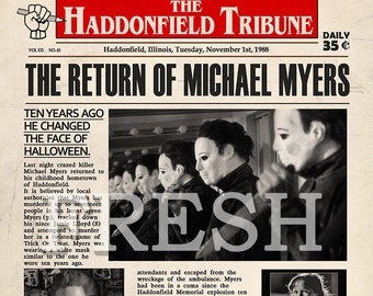 Halloween Haddonfield Michael Myers Mock Newspaper print | Etsy