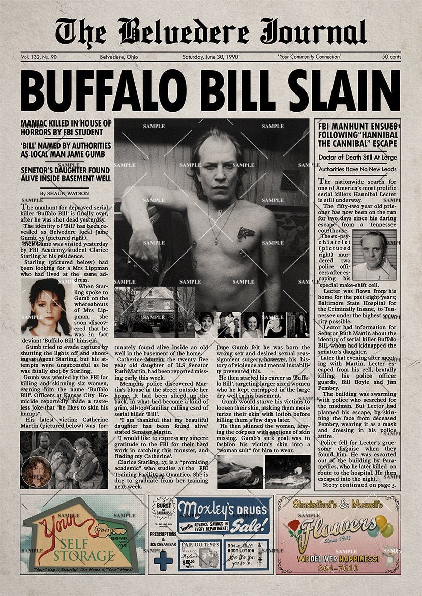 Silence of the Lambs Newspaper Buffalo Bill | Etsy