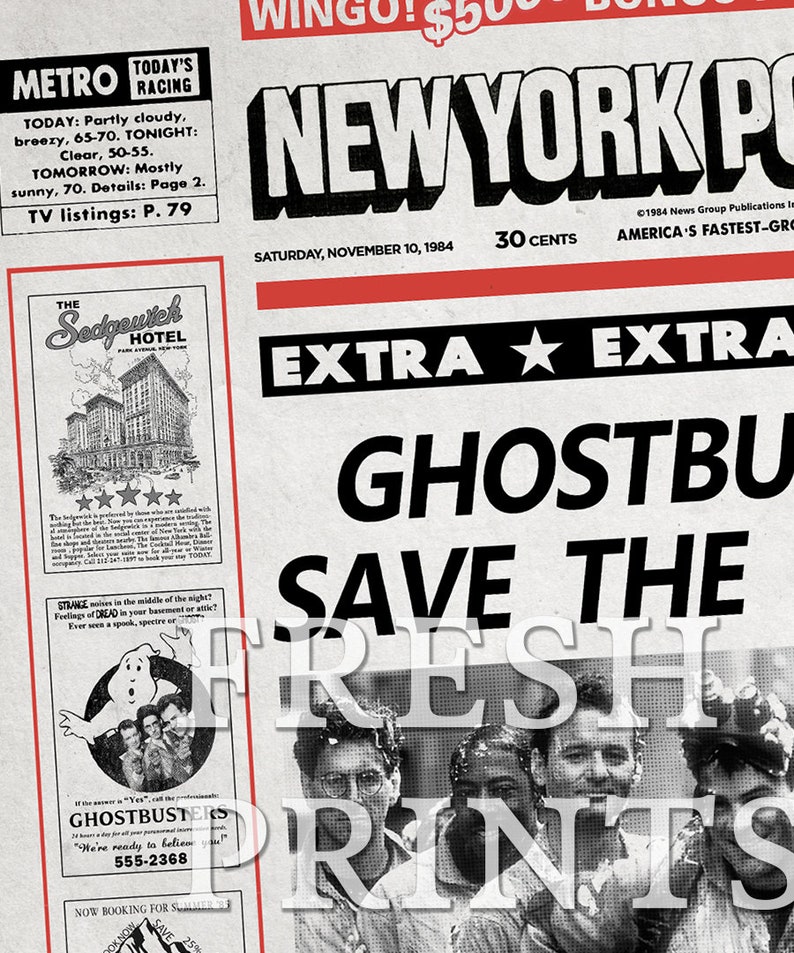 Ghostbusters New York Post Newspaper print | Etsy
