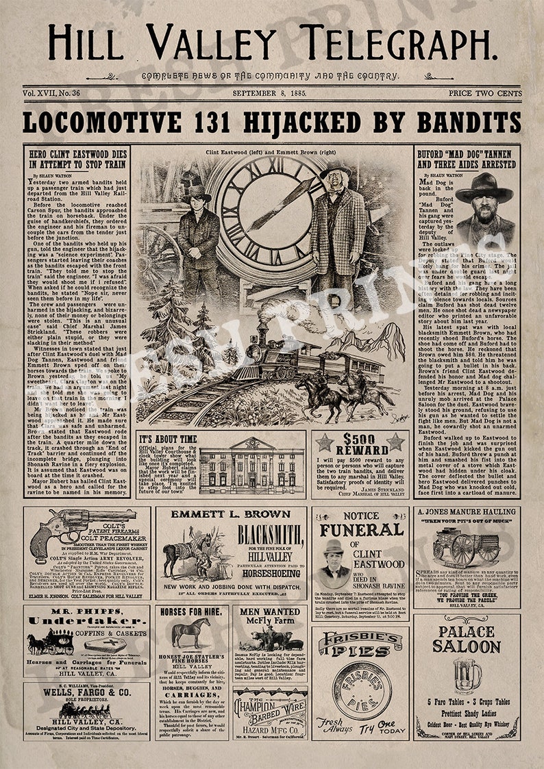 Hill Valley Telegraph 1885 Back to the Future 3 Newspaper Etsy