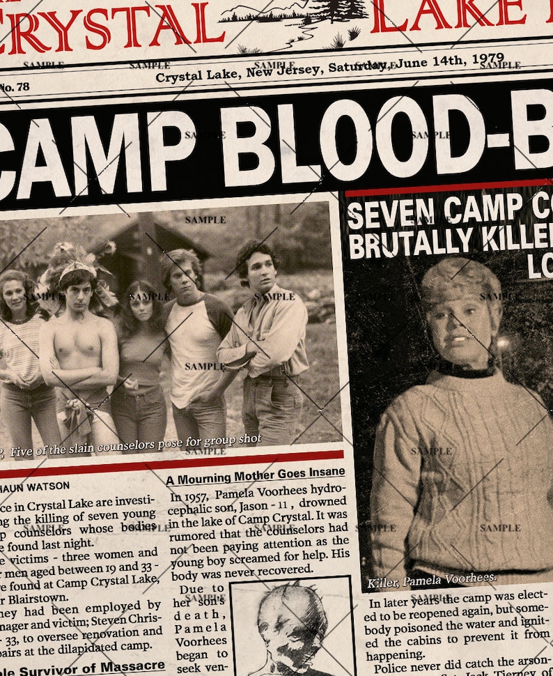 Friday the 13th 1980 Newspaper Poster Print Camp Crystal Lake Etsy