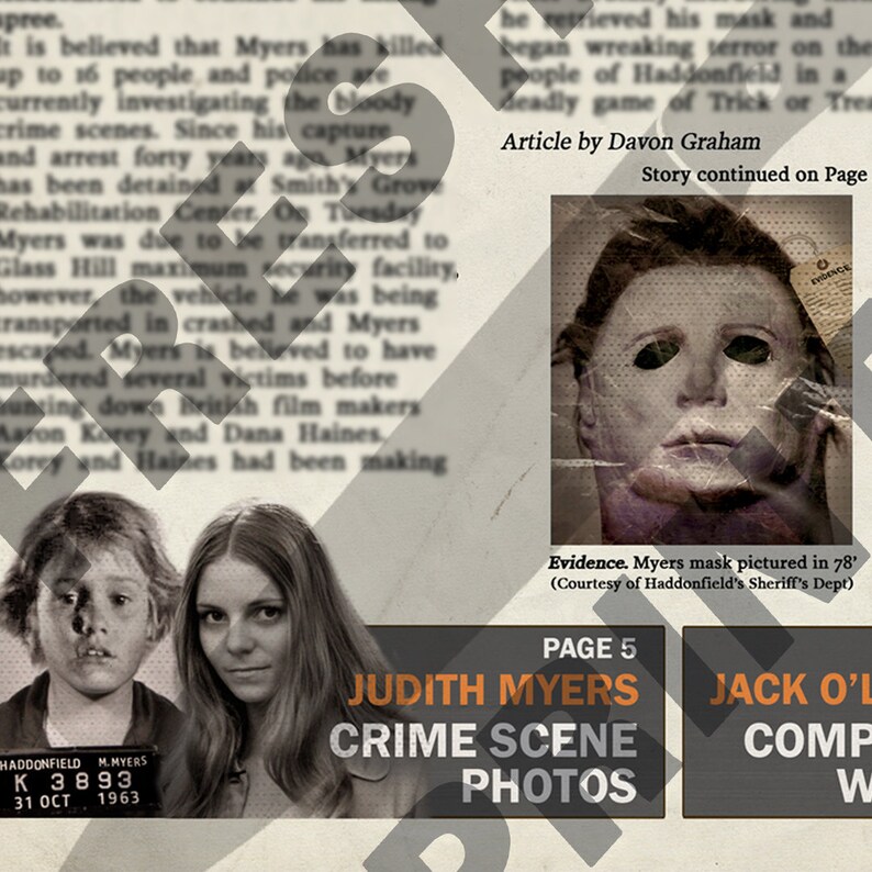 Halloween 2018 Haddonfield Michael Myers Mock Newspaper print | Etsy