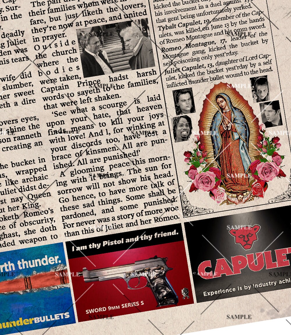 Romeo and Juliet 1996 Newspaper Poster Print Leonardo Dicaprio Etsy