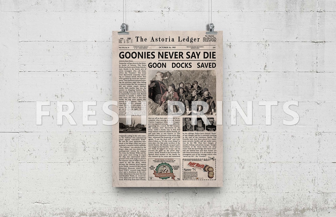 The Goonies Astoria Ledger newspaper print Etsy
