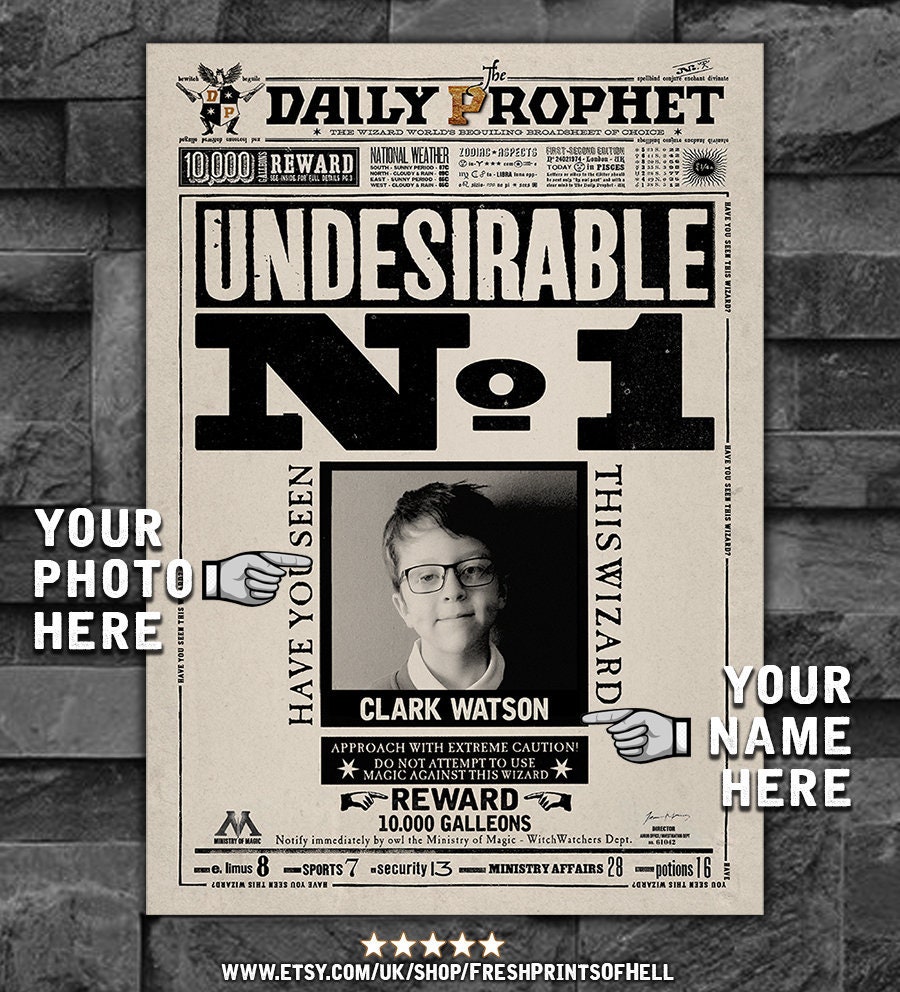 PERSONALISED Daily Prophet WANTED Newspaper Print Harry Potter | Etsy