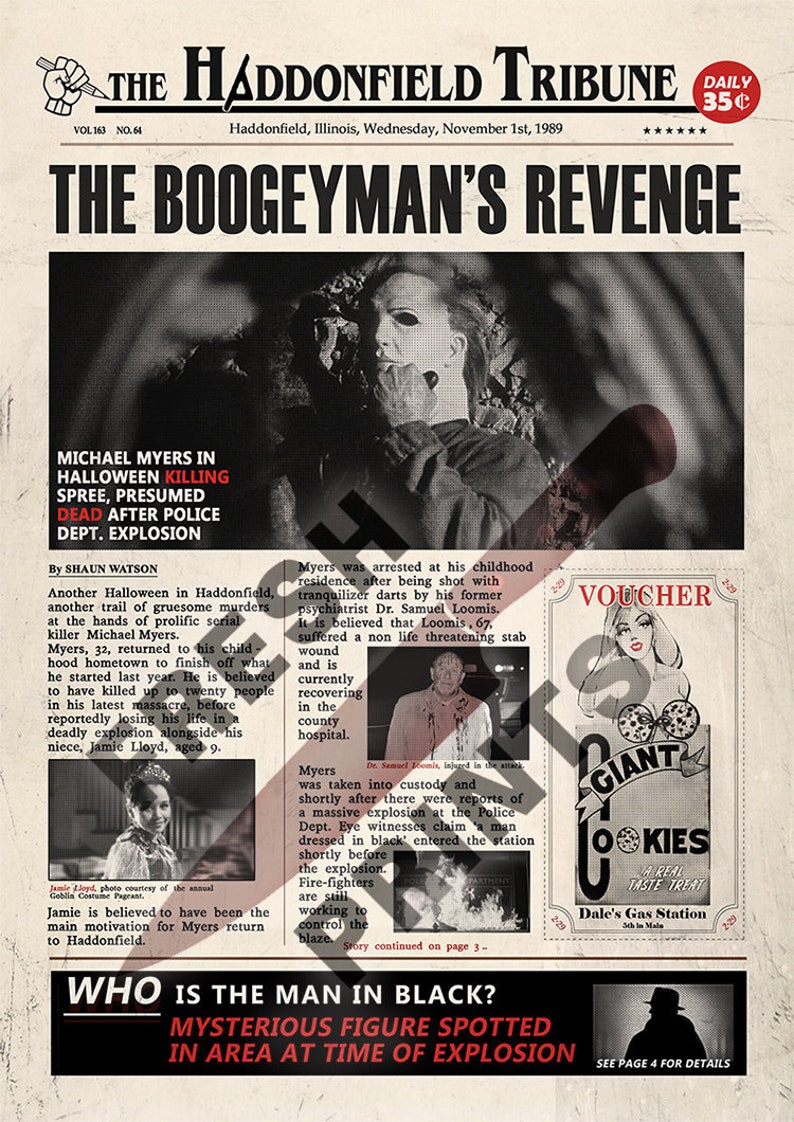 Halloween 5 Haddonfield Tribune Newspaper Print Etsy