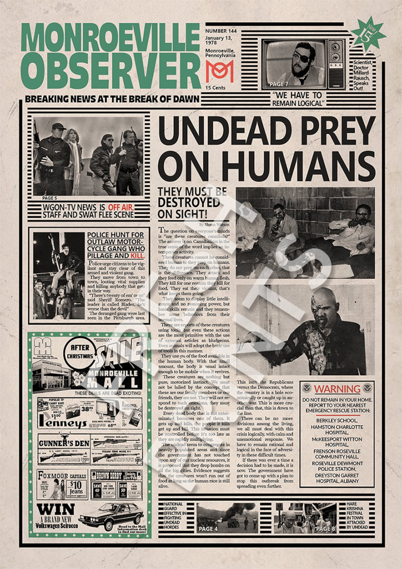 Dawn of the Dead Monroeville Observer Newspaper Print Etsy