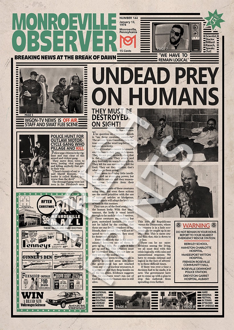 Dawn of the Dead Monroeville Observer Newspaper Print Etsy