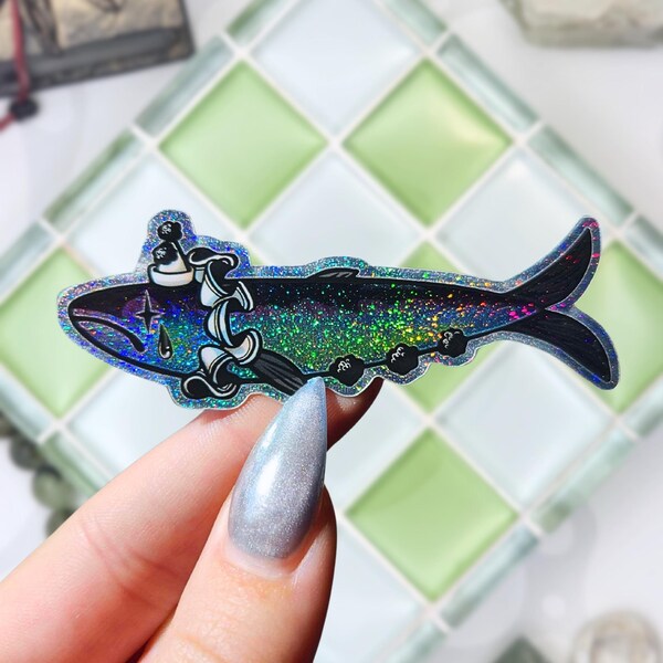 Sad Clown Sardine Holographic Sticker