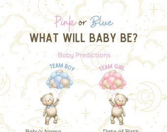 Bear gender Reveal Games, Gender reveal activities, Baby predictions, Baby wishes, printable gender reveal activities