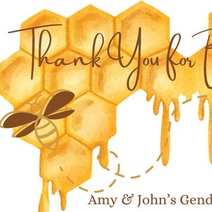 Etiquettes de remerciement Honey, hommes de l'équipe, garçons et filles de l'équipe, Gender Reveal, or, abeille, que sera bébé, étiquettes de remerciement