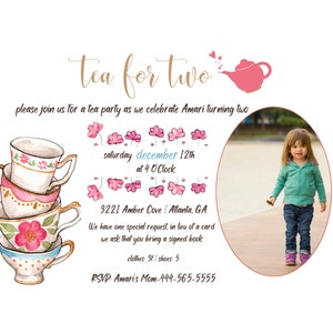 Tea for Two birthday invitation, Girl tea party, any age, tea party
