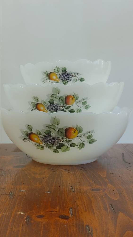 3 Arcopal Bowls of Fruit From France With Festoon Edge Etsy