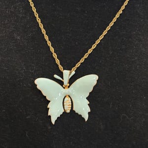 Miriam Haskell Pastel Blue Turquoise Color Butterfly Necklace Vintage