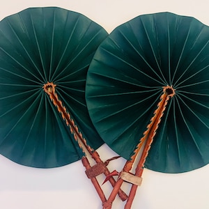 Green/Dark Green/Emerald Green Fan | Plain | Handmade Leather Fan (L24)