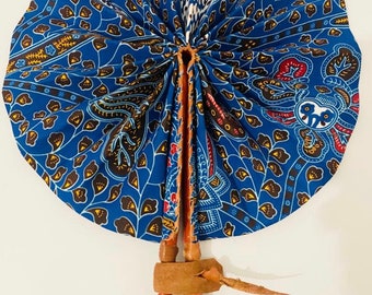 Blue Multi-Print African Print Fan (N53)