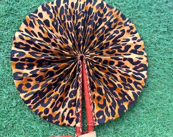 Handmade Leopard Print Foldable Fan | Ghana Made, Home Decor P19