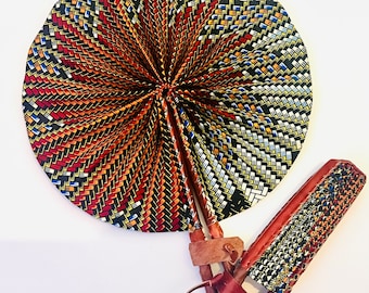 Brown African Print Leather Fan (N34)