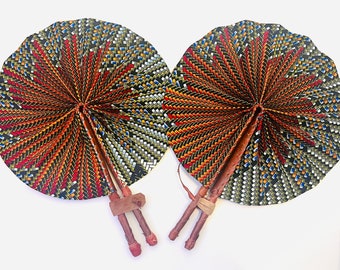 Brown African Print Folding Fan (L8)