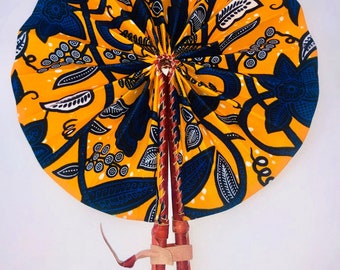 Yellow African Print Leather Fan S2