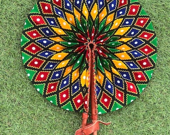 Multicoloured Bold Print  | Handmade Leather Fan (F2)