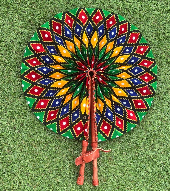 Multicoloured Bold Print  | Handmade Leather Fan (F2)