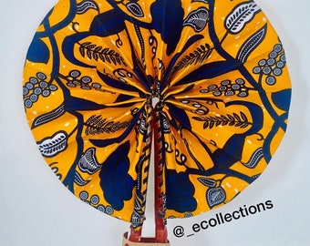 Abanico plegable con estampado africano Ankara amarillo (N70)