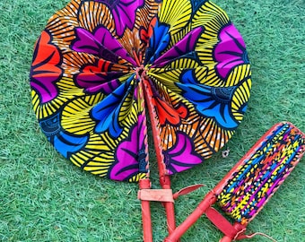 Bold multi coloured/coloured print folding foldable fan