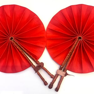 Block Colour Plain Red Fan | Handmade Leather Fan (F11)