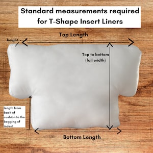 May include: Diagram showing the standard measurements required for a T-shape insert liner. The measurements include top length, bottom length, and height.