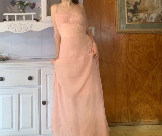Vintage 1930s Silk Chiffon Pink Gown Dress— Art De