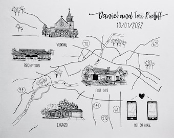 11 x 14-Custom Black and White Wedding Map (One-of-a-kind painting to celebrate the big day!)