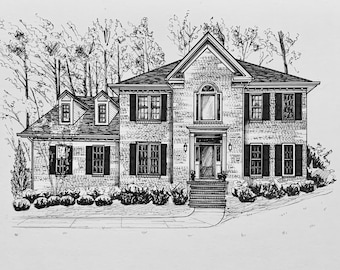 Custom Pen and Ink Home Portrait (Gifts for new homeowners, childhood homes, anniversaries, closing gift for realtors!)