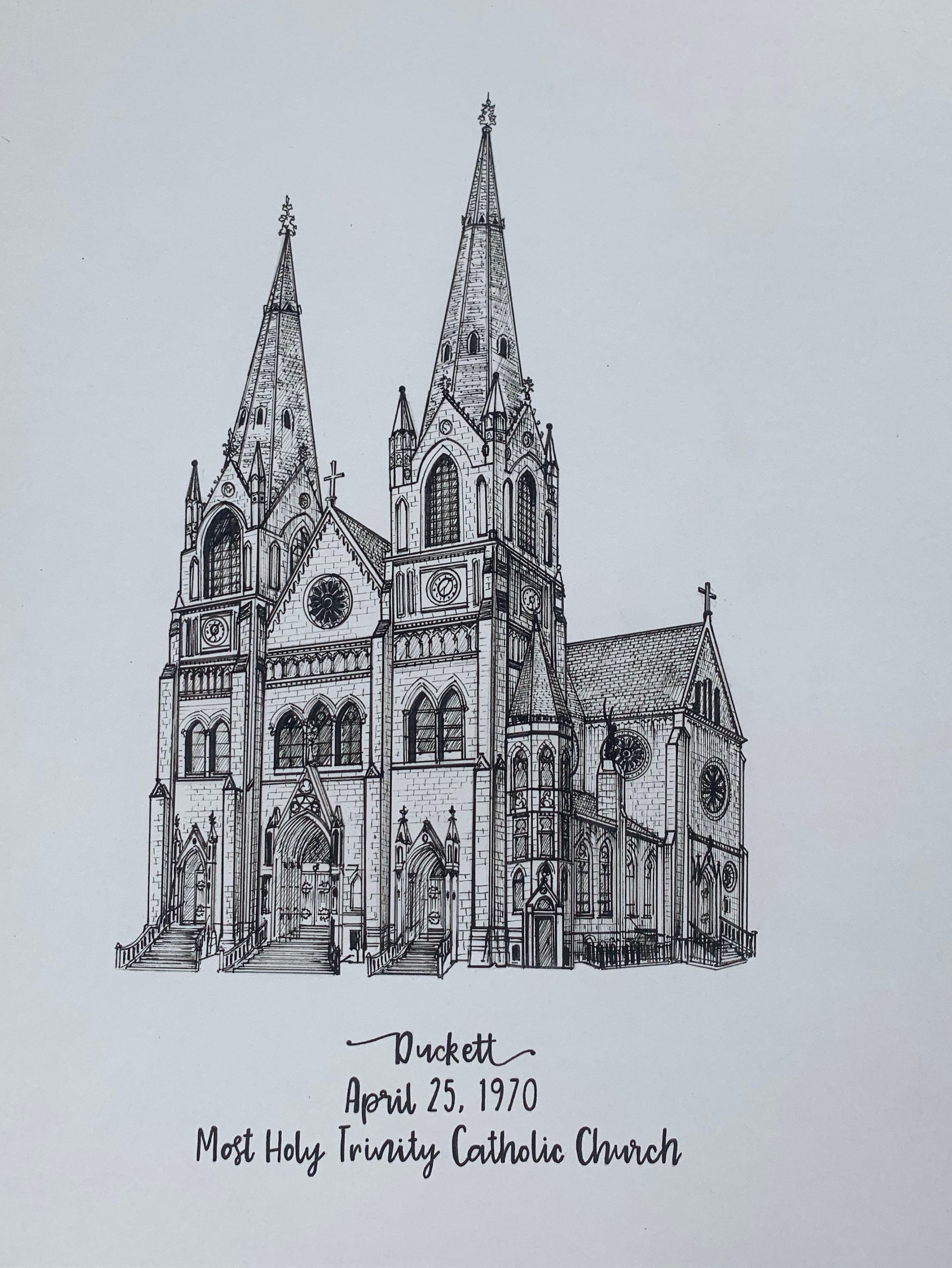 Custom Pen and Ink Church Drawing (gift for Anniversary, a Special Day ...