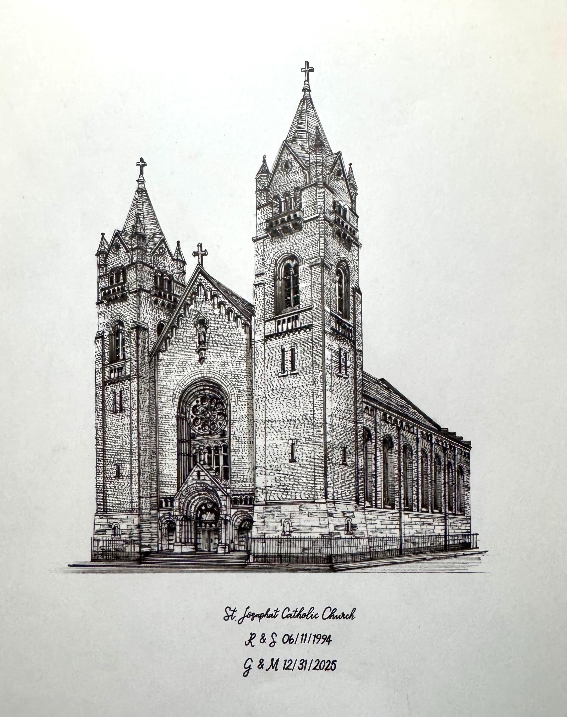 Custom Pen and Ink Church Drawing (gift for Anniversary, a Special Day ...
