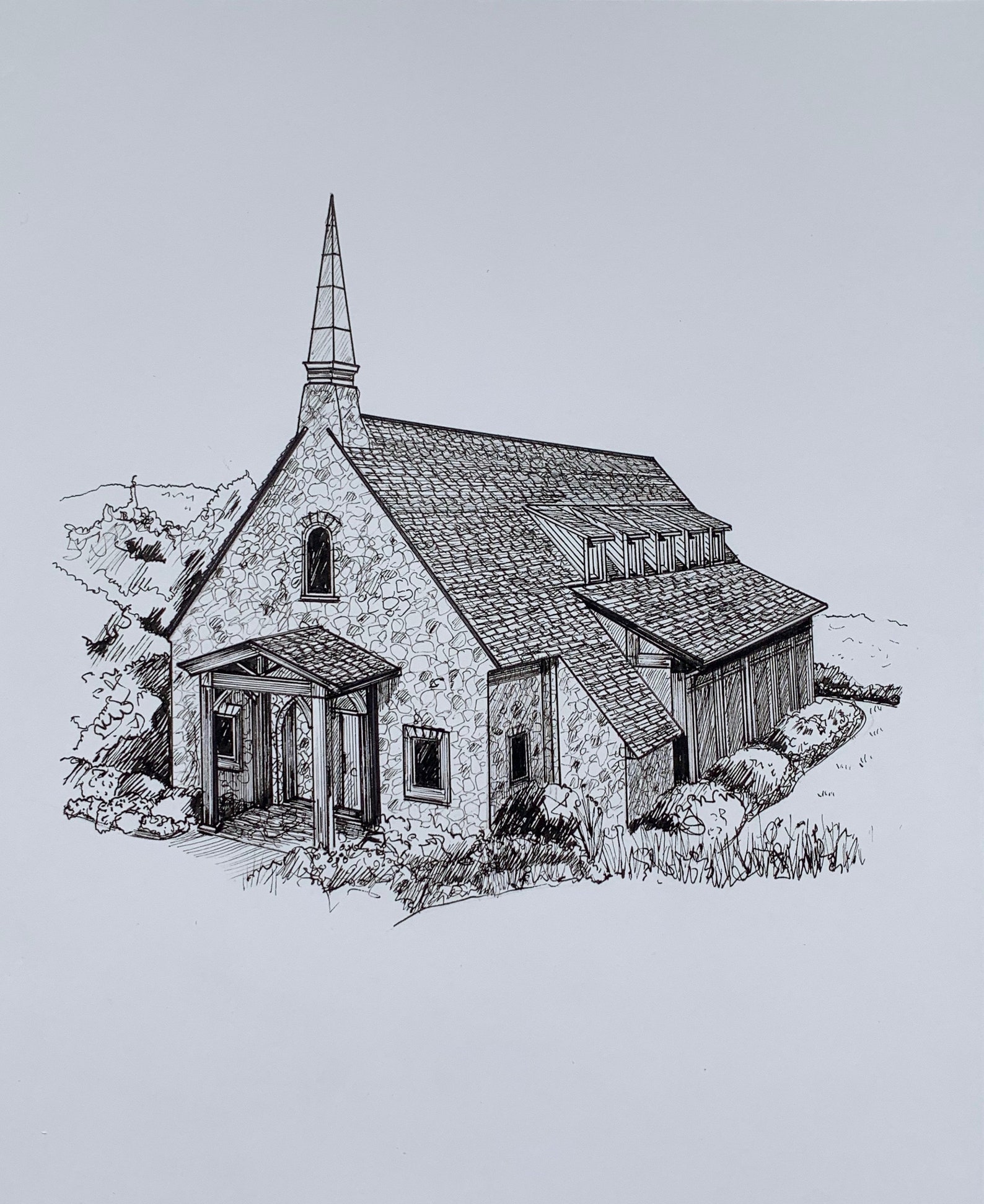 Custom Pen and Ink Church Drawing (gift for Anniversary, a Special Day ...