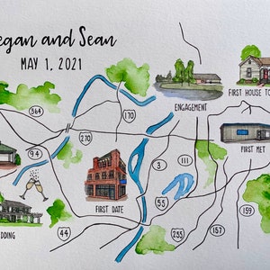 9x12-Custom Watercolor Wedding Map (One-of-a-kind painting to celebrate the big day!)