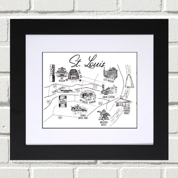 St. Louis Landmark Map Fine Art Print (Perfect gift for the St. Louis enthusiast!)
